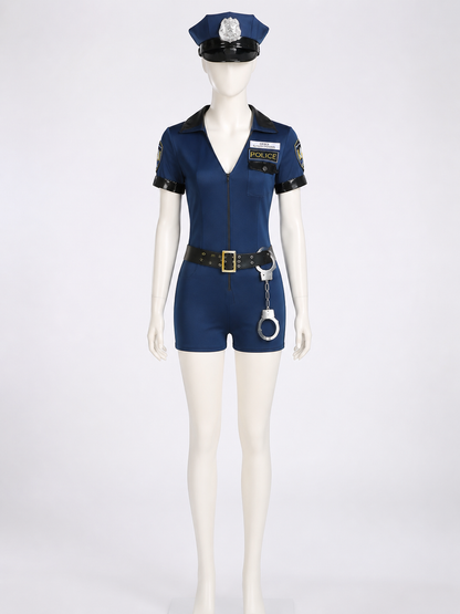 Women's Police Costume Set, Short-Sleeve Uniform with Hat, Belt and Handcuffs Costume Headwear detail 3