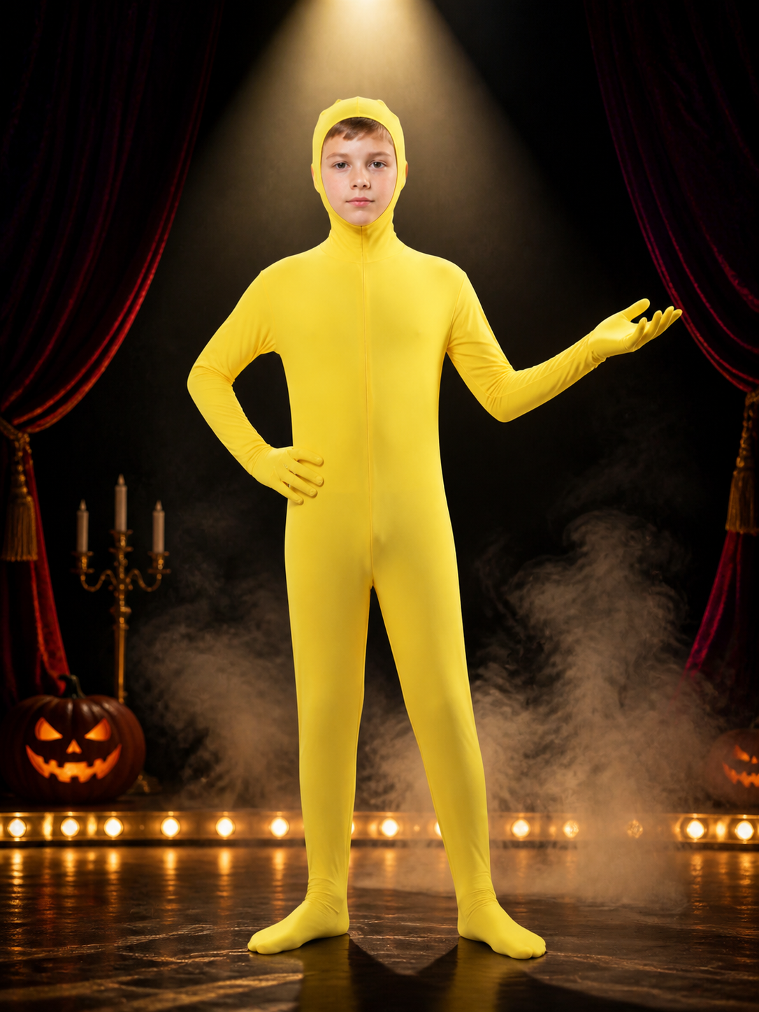 Yellow Hooded Full-Body Jumpsuit Costume With Attached Gloves And Feet Costumes detail 3