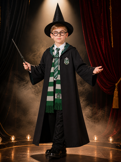 Slytherin Wizard Costume with Robe and Scarf for Cosplay Costumes detail 3