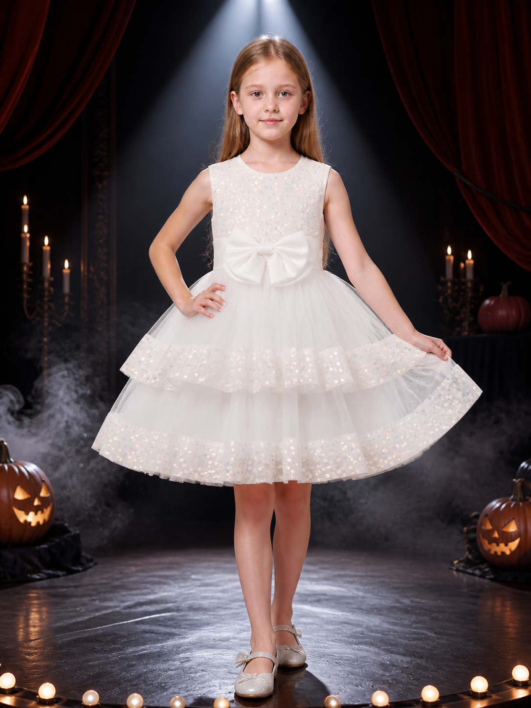 Baby Girls' Sequin Tulle Princess Dress with Large Bow, Layered Skirt Costume Dresses detail 3