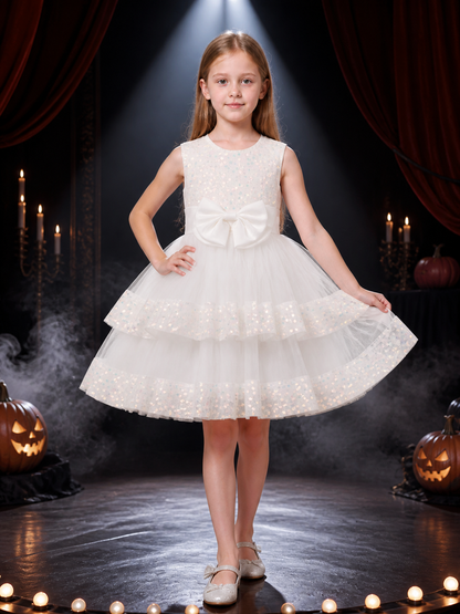 Baby Girls' Sequin Tulle Princess Dress with Large Bow, Layered Skirt Costume Dresses detail 3