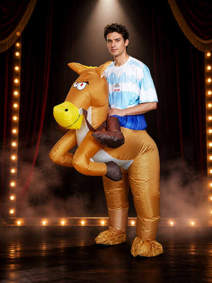 Adult Horse Ride-On Inflatable Costume, Brown One-Piece Halloween Outfit Costumes detail 3
