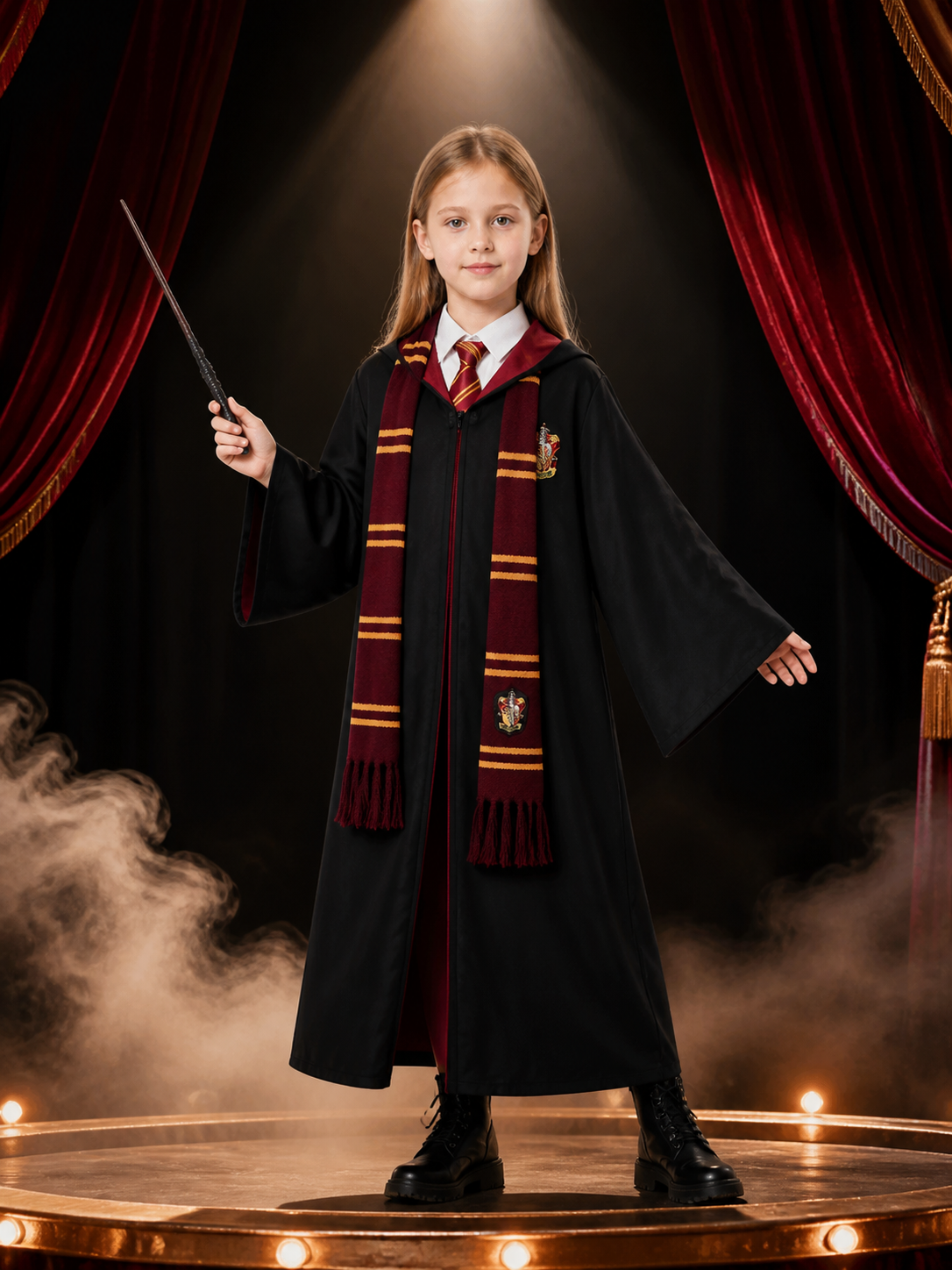 Academy-Style Wizard Robe Costume Set with Wand, Tie and Scarf Costume Accessories detail 3