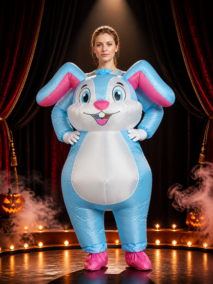 Rabbit Onesie Costume for Adults, Fluffy Pink and White Halloween Outfit with Costumes detail 3
