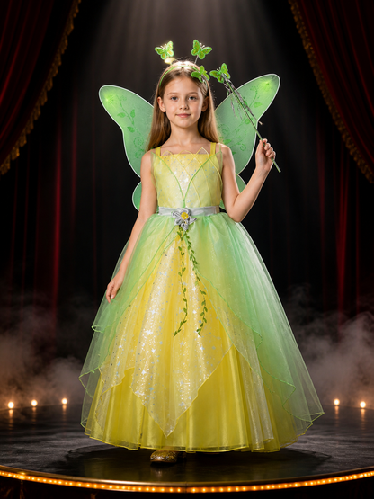 Girls' Princess Fairy Costume Set with Butterfly Wings, Strapless Gradient Tulle Costumes detail 3