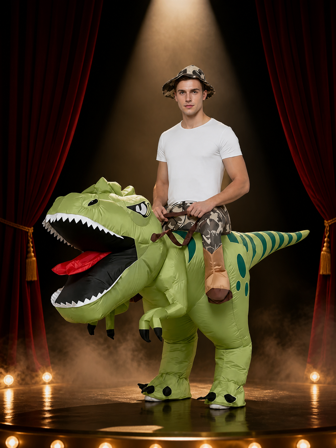 Adult Inflatable Green Dinosaur Costume, Striped Spotted T-Rex Fancy Dress with Costume Dresses detail 3