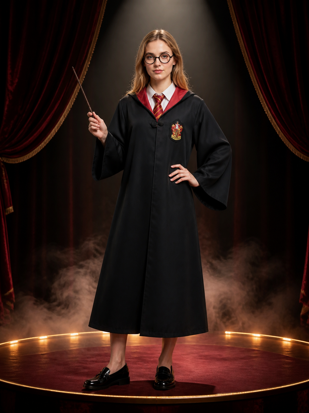 Gryffindor-Style Hooded Robe for Cosplay Costumes detail 3