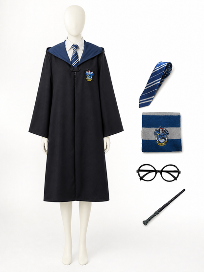 Ravenclaw Wizard Robe Costume Set with Scarf, Tie, Glasses and Wand Costume Accessories detail 3
