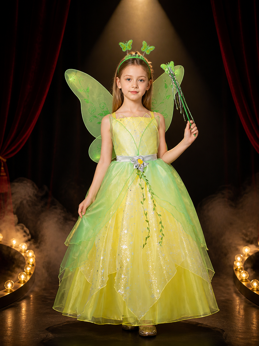 Girls Fairy Princess Gradient Tulle Costume Dress with Butterfly Wings & Costume Dresses detail 3