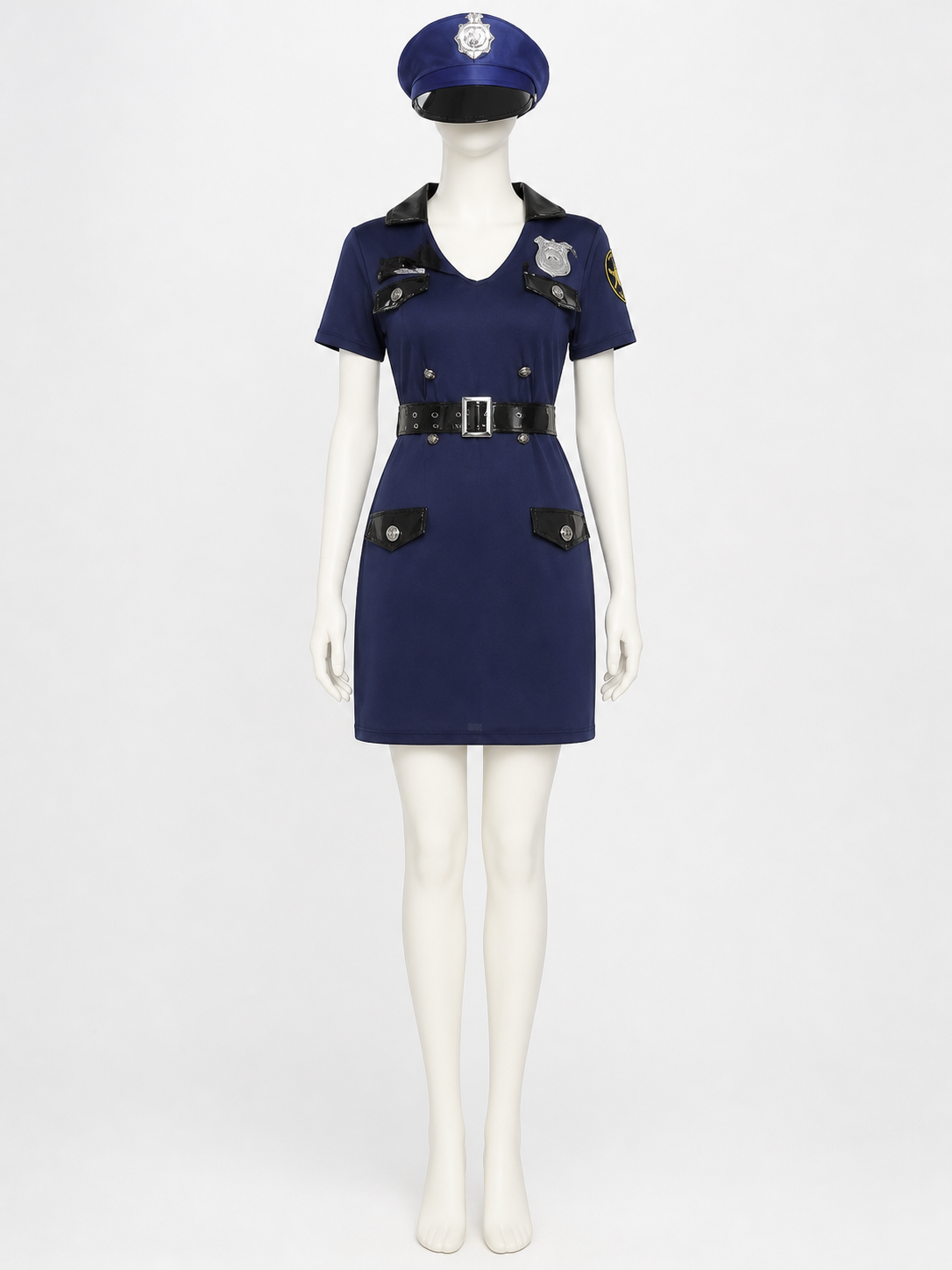 Women's Police Costume Dress Set With Hat And Belt, Short Sleeve Halloween Costume Dresses detail 3
