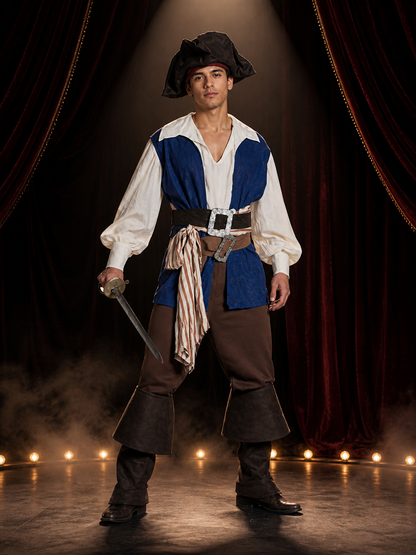 Adult Pirate Costume Set With Hat, Vest, Shirt, Pants, Belt And Boot Covers Costume Headwear detail 3