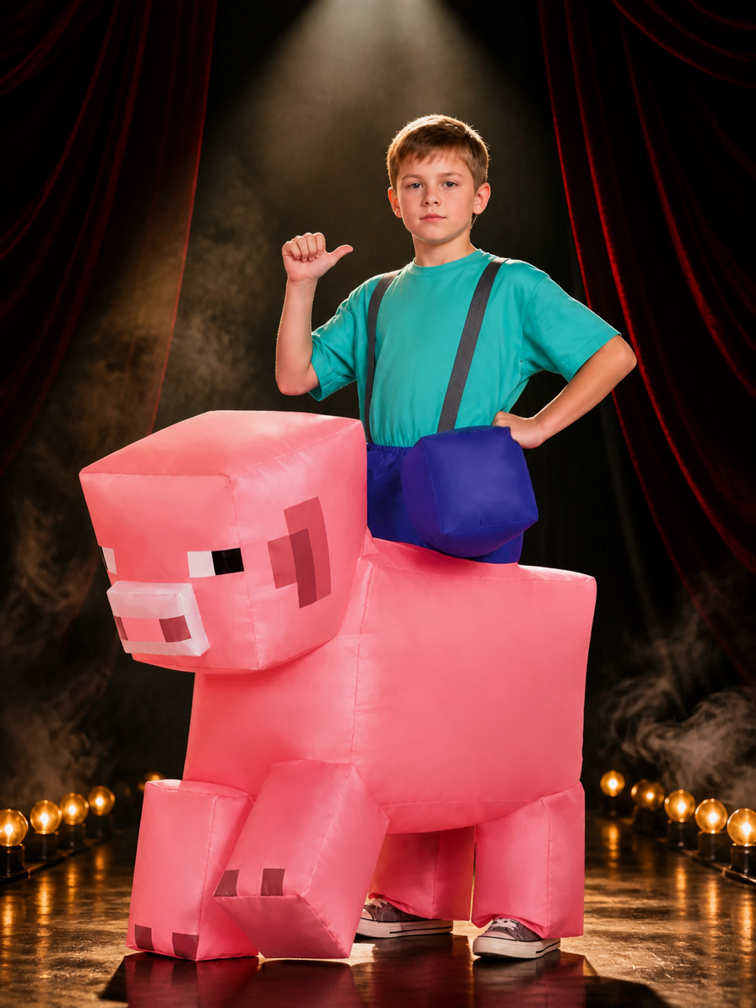 Kids' Pink Blocky Pig Jumpsuit Costume, Pixelated Halloween Outfit Costumes detail 3