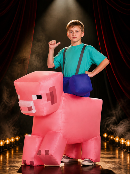 Kids' Pink Blocky Pig Jumpsuit Costume, Pixelated Halloween Outfit Costumes detail 3
