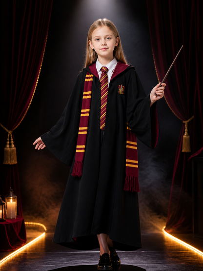Wizard Robe Costume Set with Striped Scarf, Tie and Chest Badge Costumes detail 3