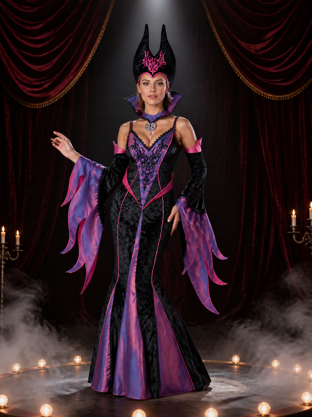 Women's Witch Costume with Hat and Pendant