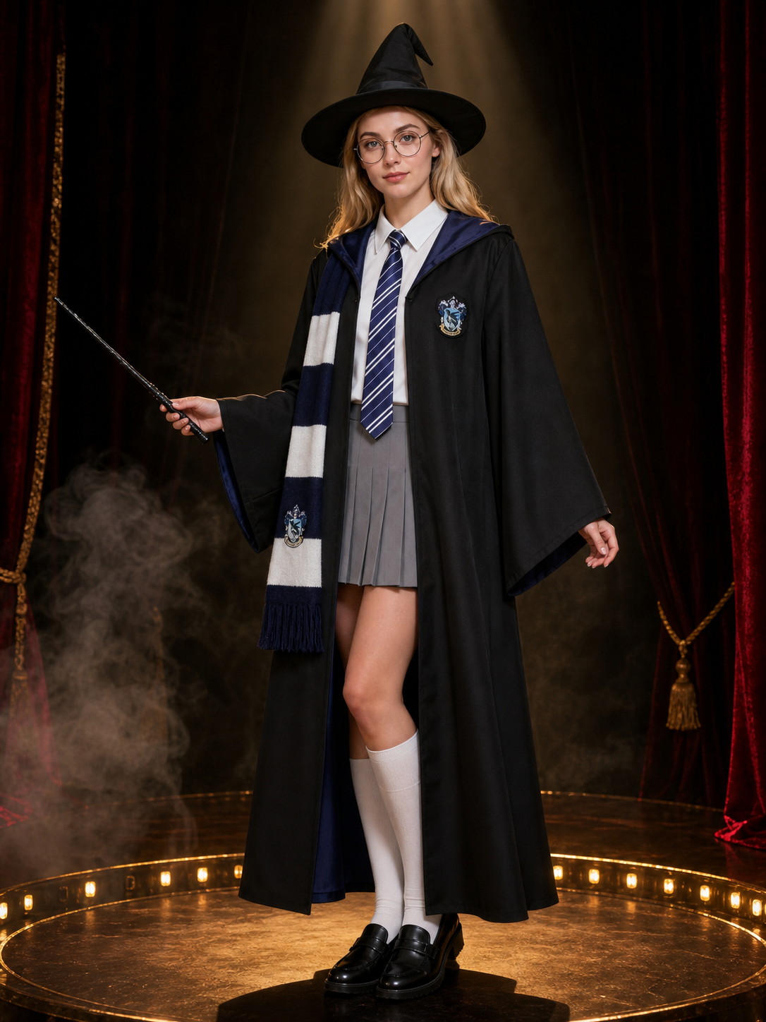 Women's Wizard Robe Costume Set, Academy-Style 8-Piece Cosplay Outfit With Hat Costume Headwear detail 3