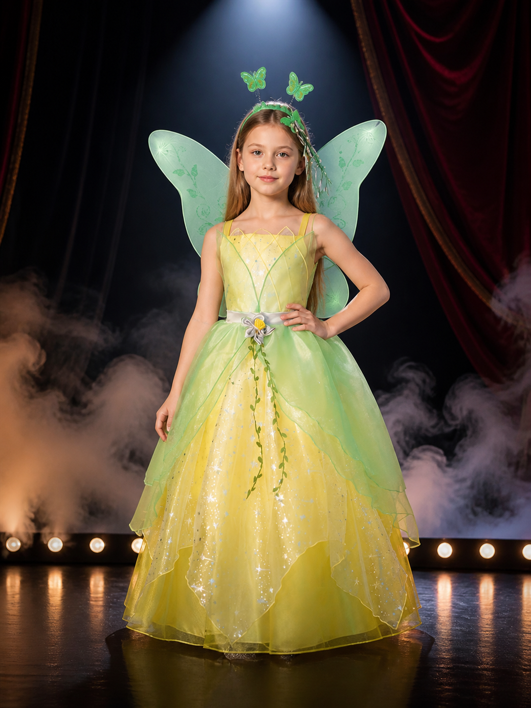 Girl's Fairy Princess Costume Dress, Butterfly Wings Glitter Tulle Halloween Costume Dresses detail 3