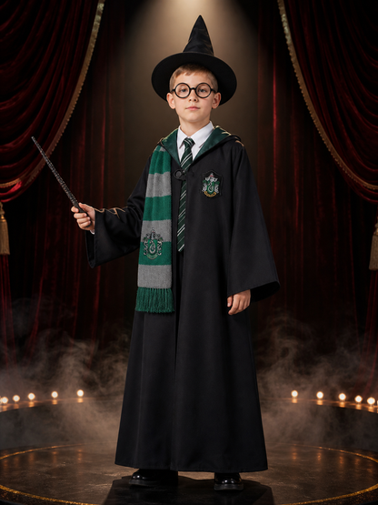 Children's Magic Academy Wizard Costume Set, Hooded Robe With Hat, Scarf Costume Headwear detail 3