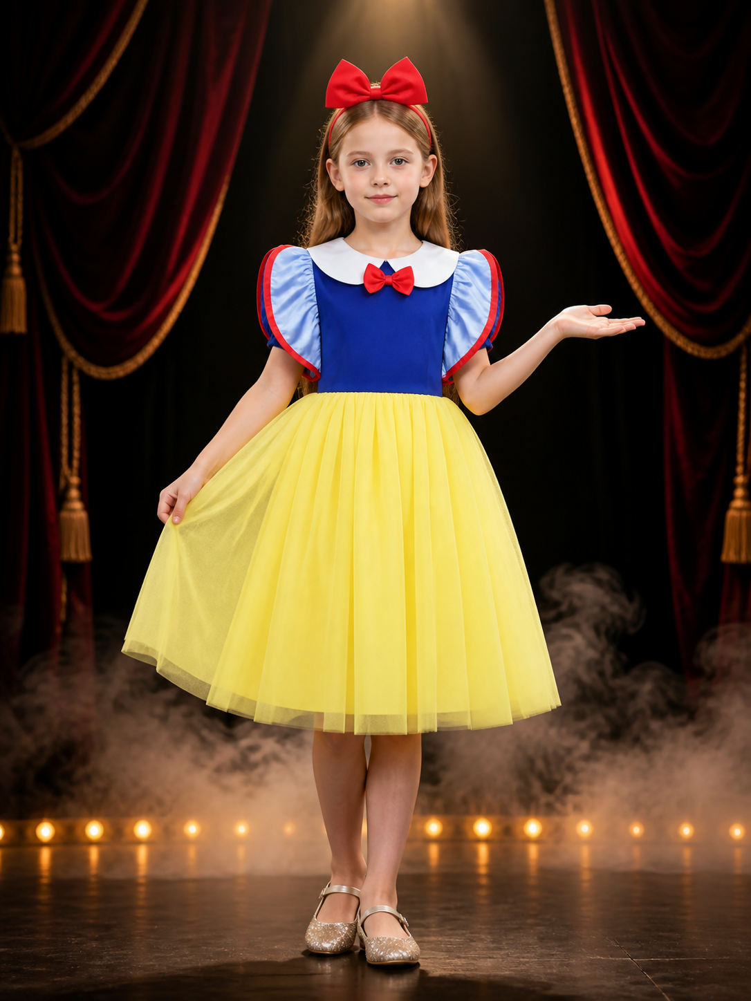Girls Snow White Princess Dress Costume with Headband Costume Dresses detail 3