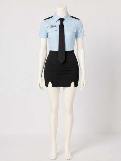 Women's Sexy Police Costume Set with Short Sleeve Top, Tie, and High Waist Skirt Costumes detail 3