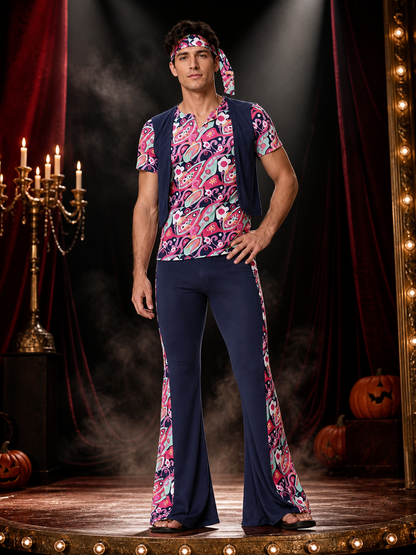 Retro Disco-Style Jumpsuit 1643 with Paisley Print product detail 3