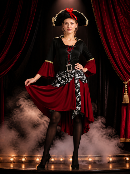 Pirate Costume with an Asymmetrical Skirt for Halloween