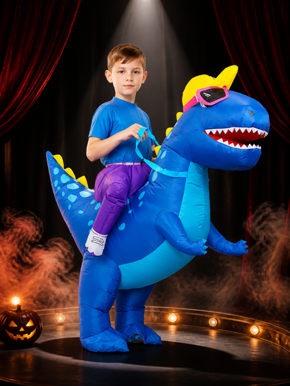 Inflatable Blue Dinosaur Costume with Pink Goggles, Halloween Party Outfit