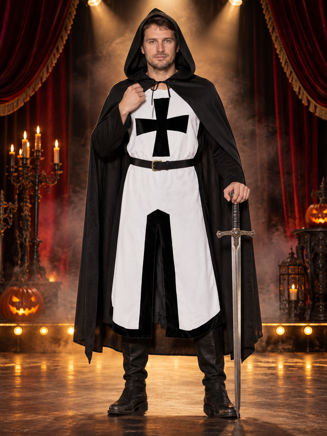 Medieval Knight Carnival Costume with Cross and Cape