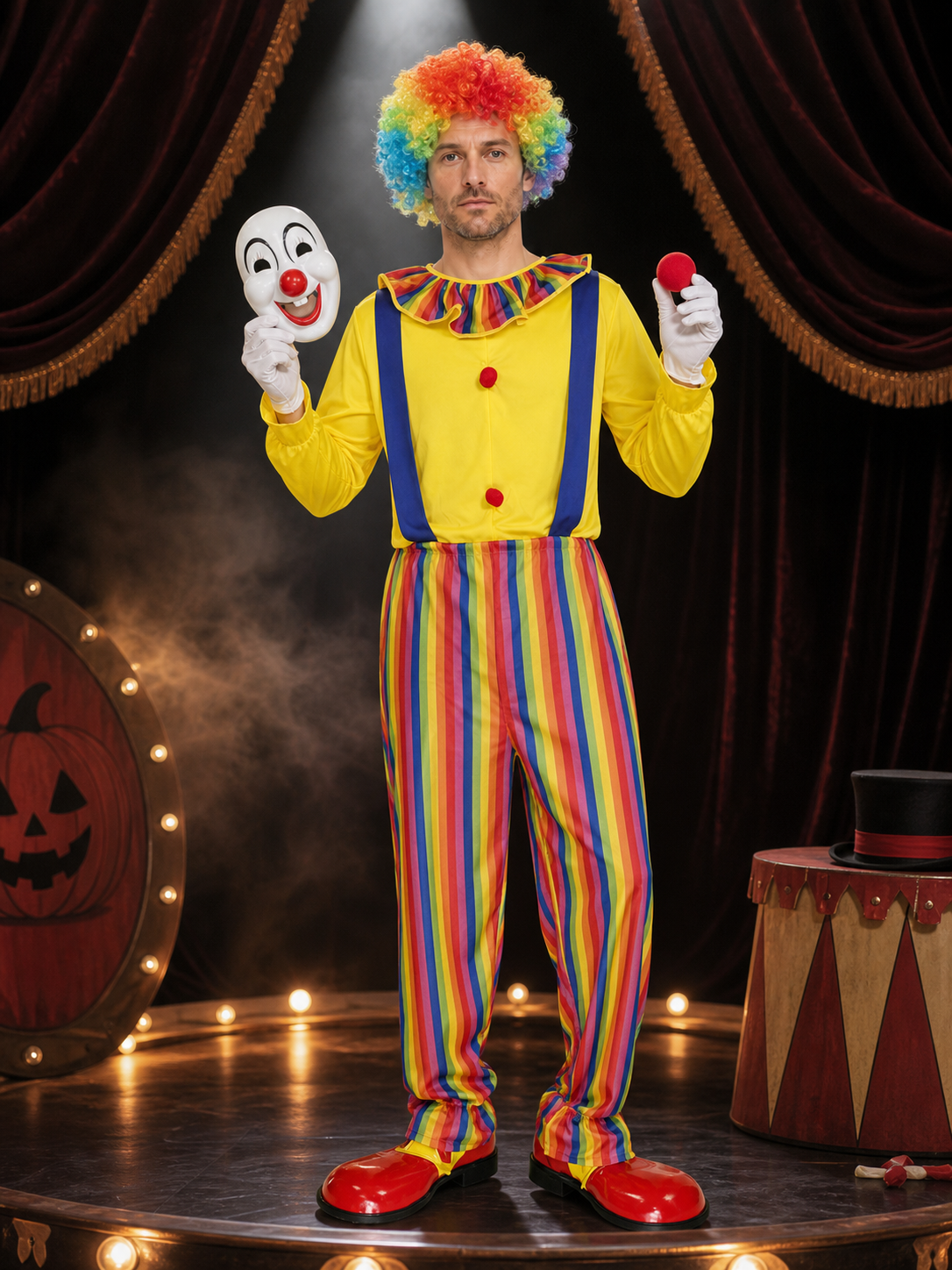 Rainbow Striped Clown Costume for Masquerades and Halloween Costumes detail 3