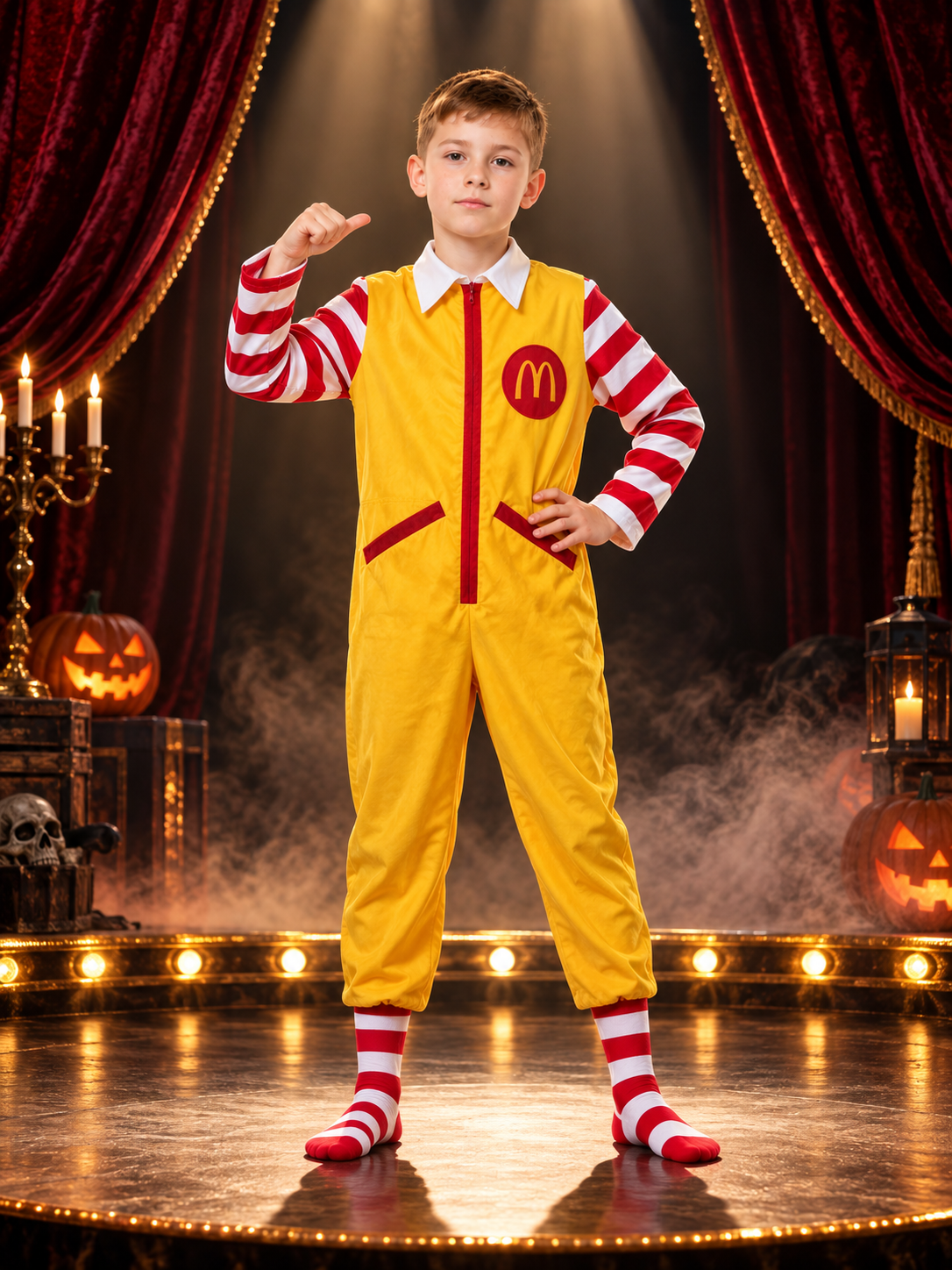 Yellow Clown Costume for Cosplay with Red and White Socks