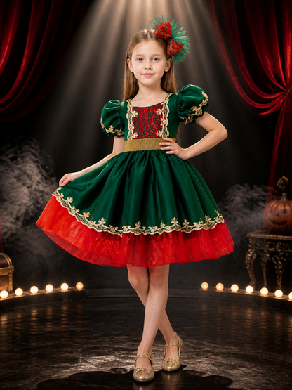 Girls' Christmas Princess Dress, Sequined Red and Green Tulle Party Outfit Costume Dresses detail 3