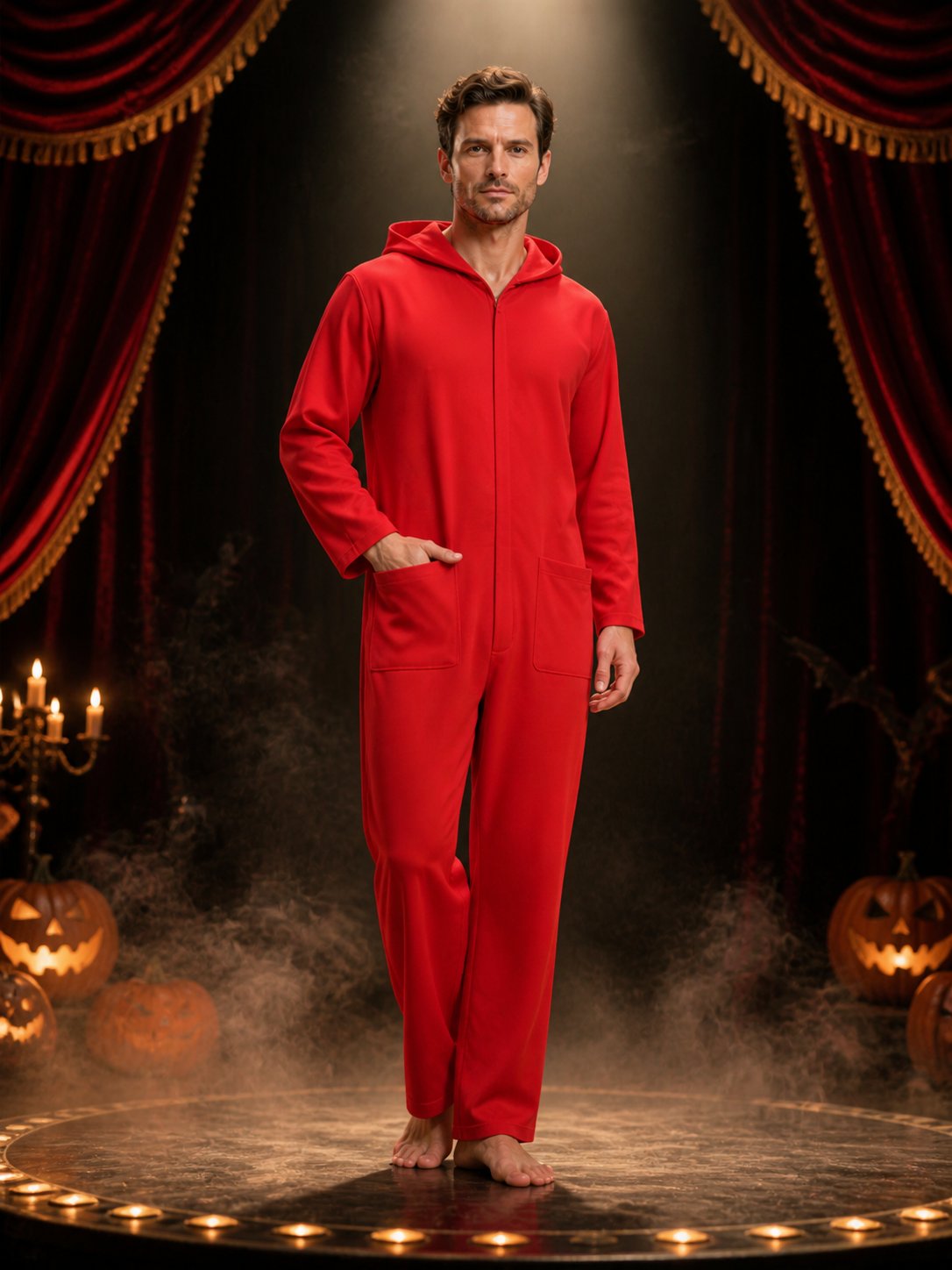 Red Dali Hooded Jumpsuit Costume, Long Sleeve Cosplay Outfit Costumes detail 3
