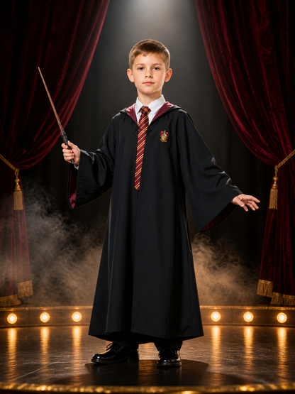 Wizard Robe Costume Set with Wand, Striped Tie and Chest Badge Costume Accessories detail 3