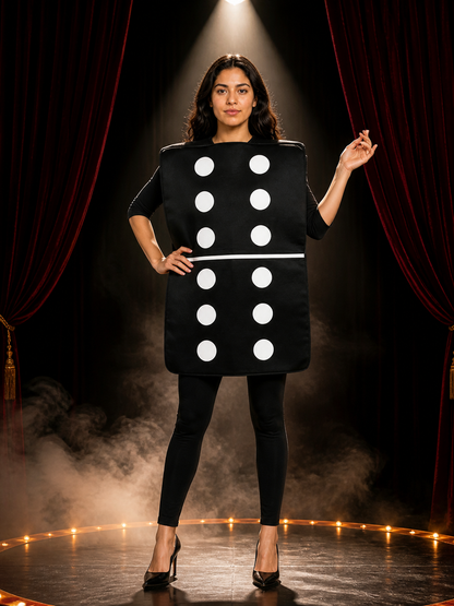 Adult Unisex Black And White Domino Costume, Oversized Sleeveless Halloween Costumes detail 3