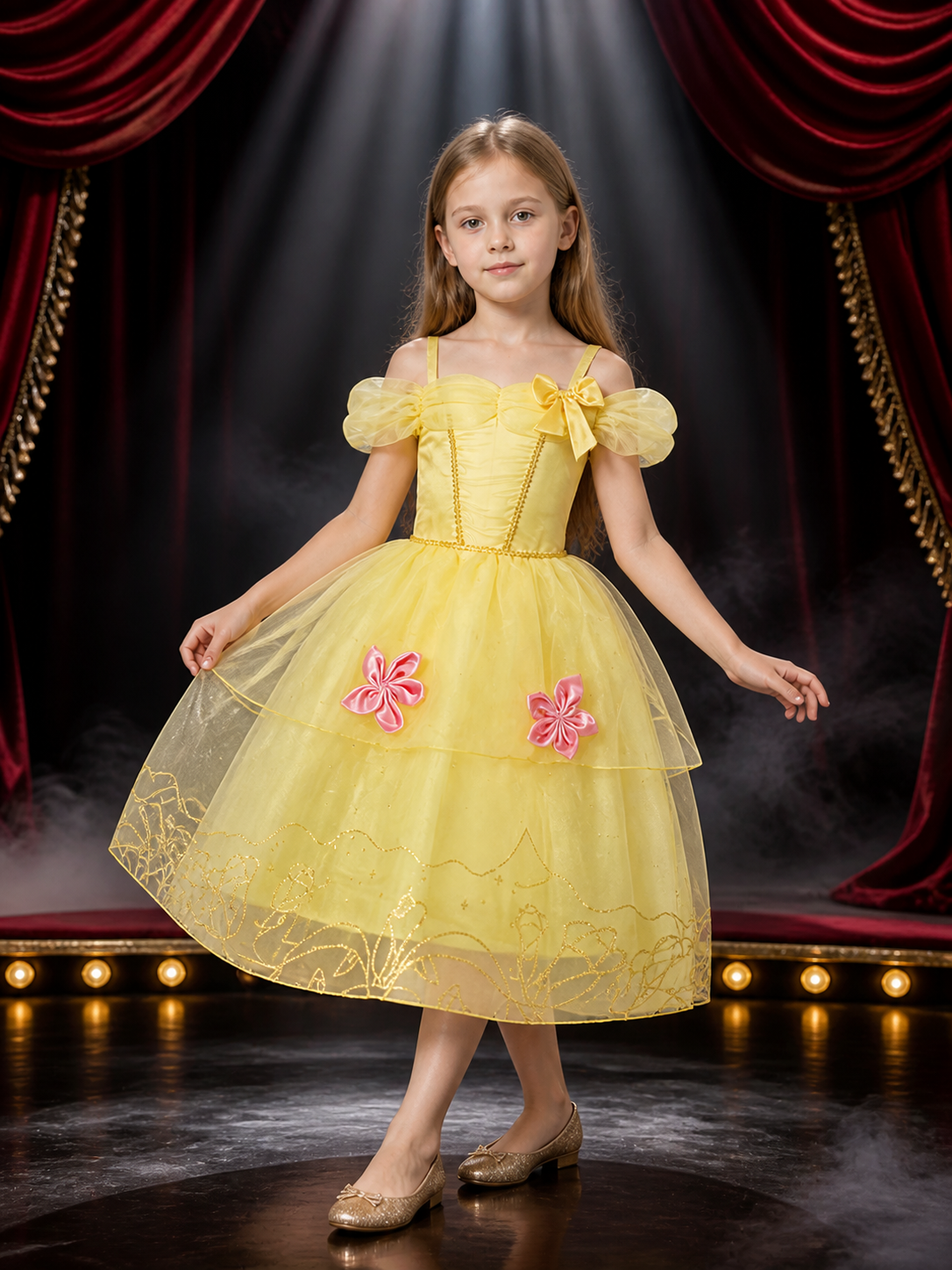 Girls Princess Dress Tutu Ball Gown with Butterfly Bow & Floral Embroidery Costume Dresses detail 3