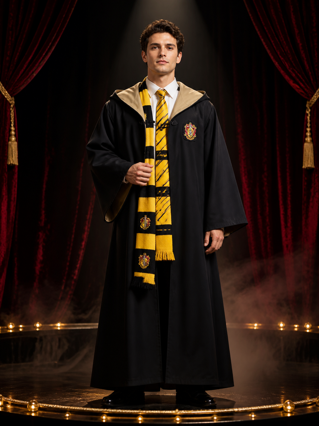 Hufflepuff Wizard Costume Set, Hooded Robe with Tie and Scarf Costumes detail 3