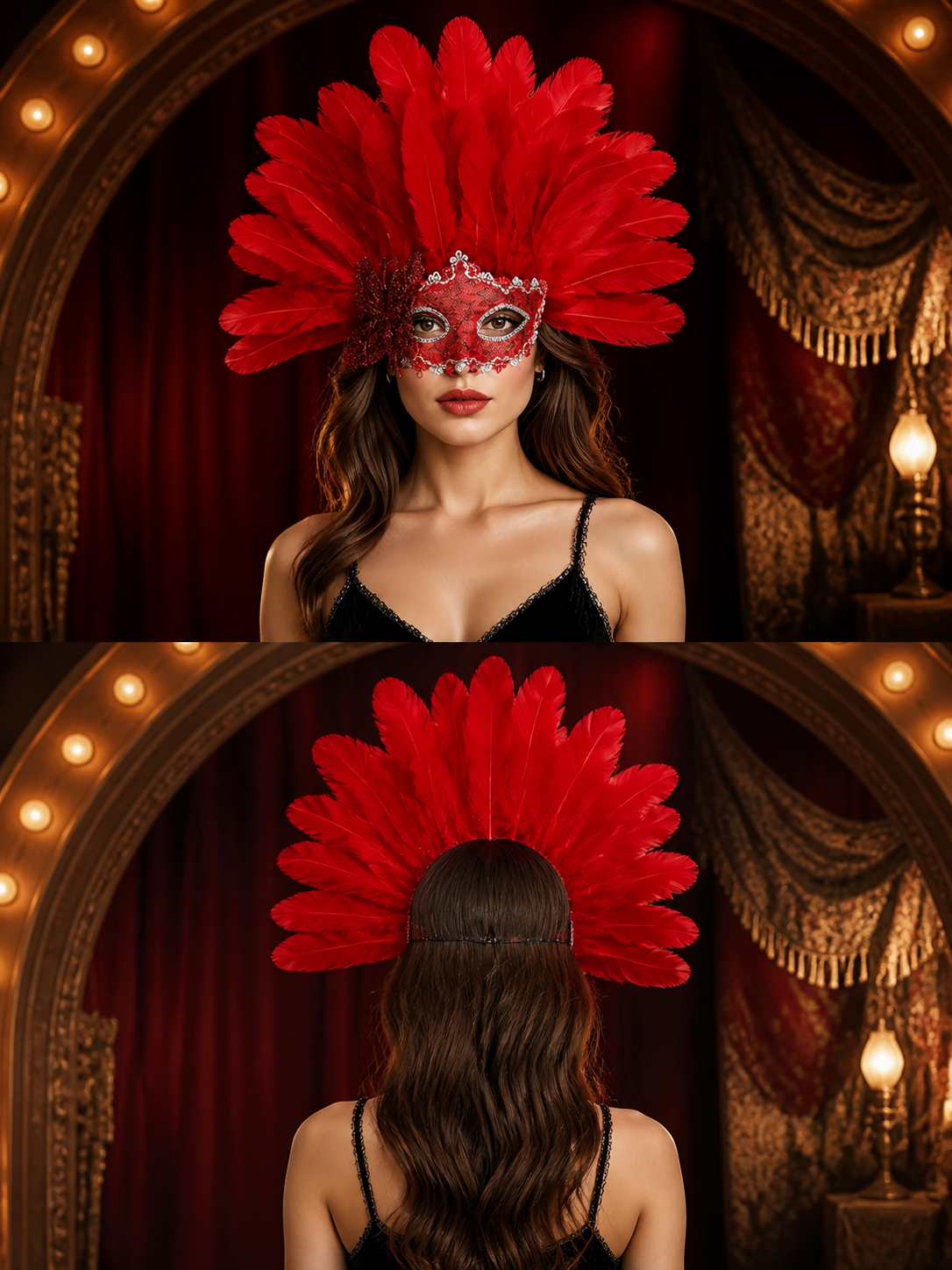Red feather masquerade half mask product view 24