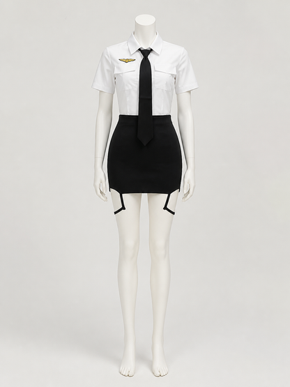 Police Officer Costume Set with White Shirt, Black Skirt, and Hat Costume Headwear detail 3