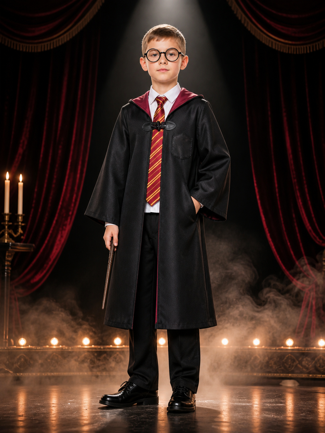 Children's Wizard Costume Set, Hooded Robe, Shirt, Pants, Tie and Glasses Costumes detail 3