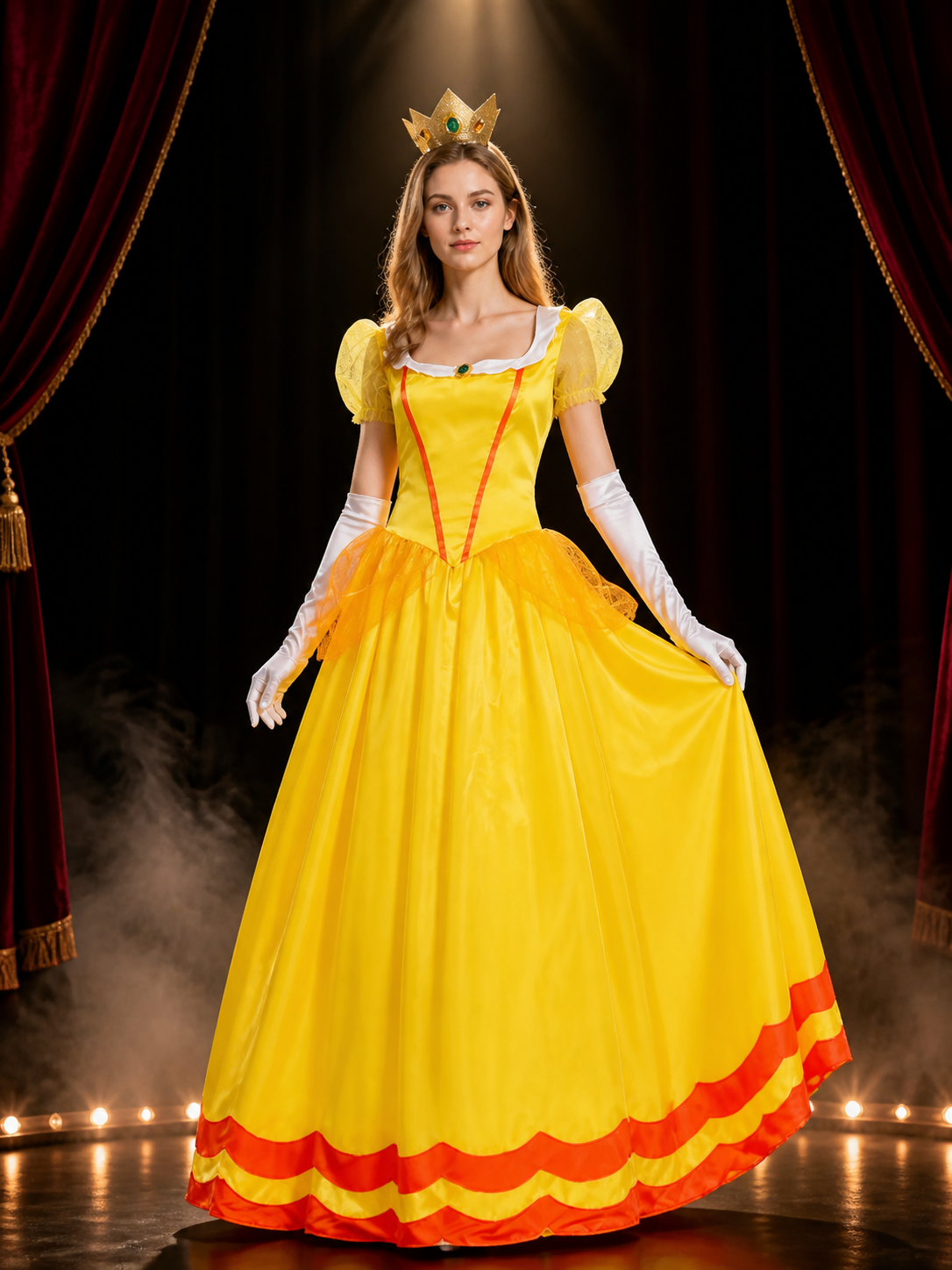 Princess Costume Dress Set with Crown Headpiece and Long Gloves Costume Dresses detail 3