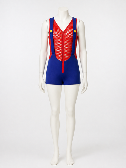 Women's Sexy Mario Mesh Bodysuit Costume for Halloween Costumes detail 3