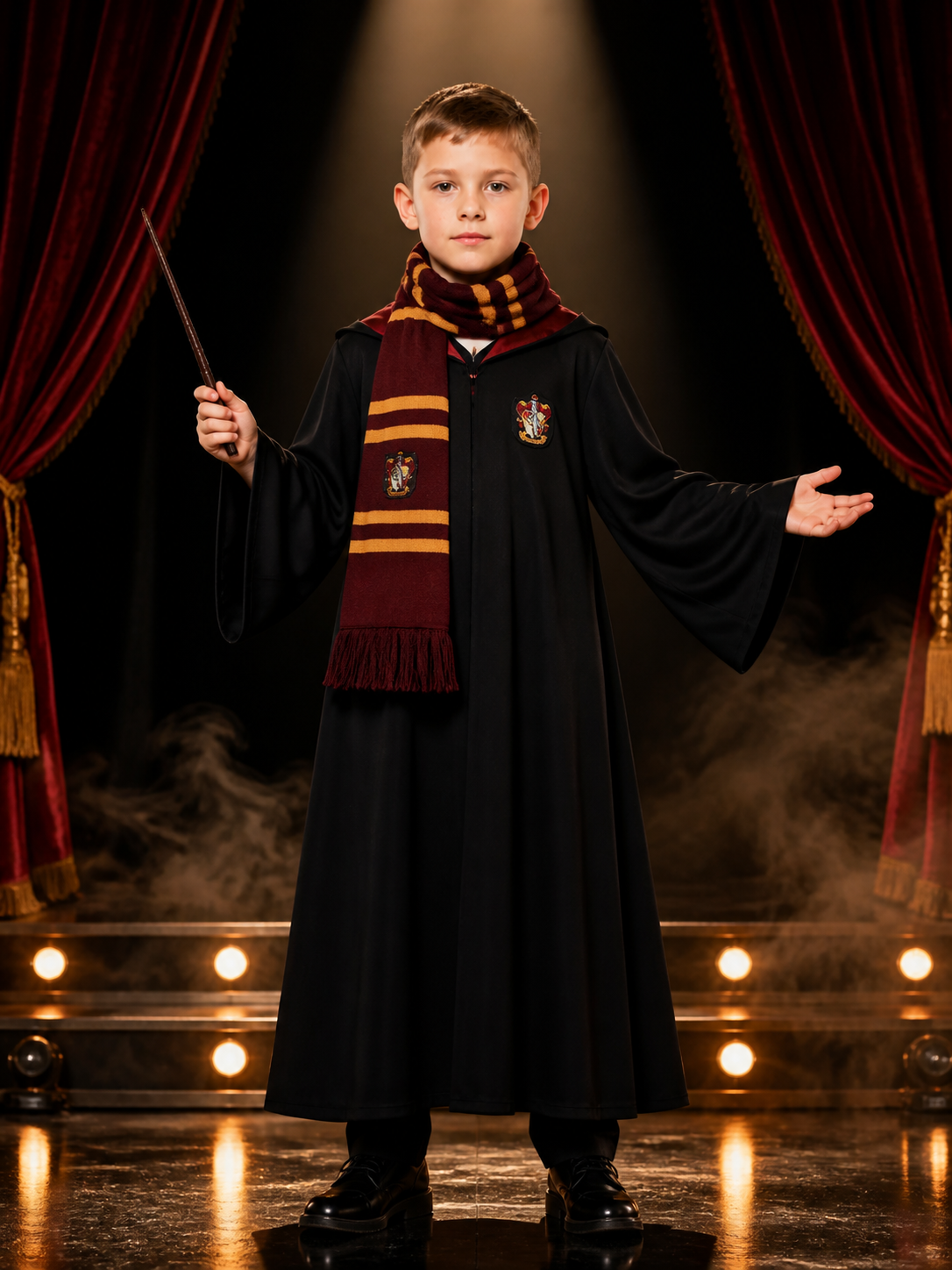 Hooded Wizard Robe Costume Set With Striped Scarf And Badge Costumes detail 3