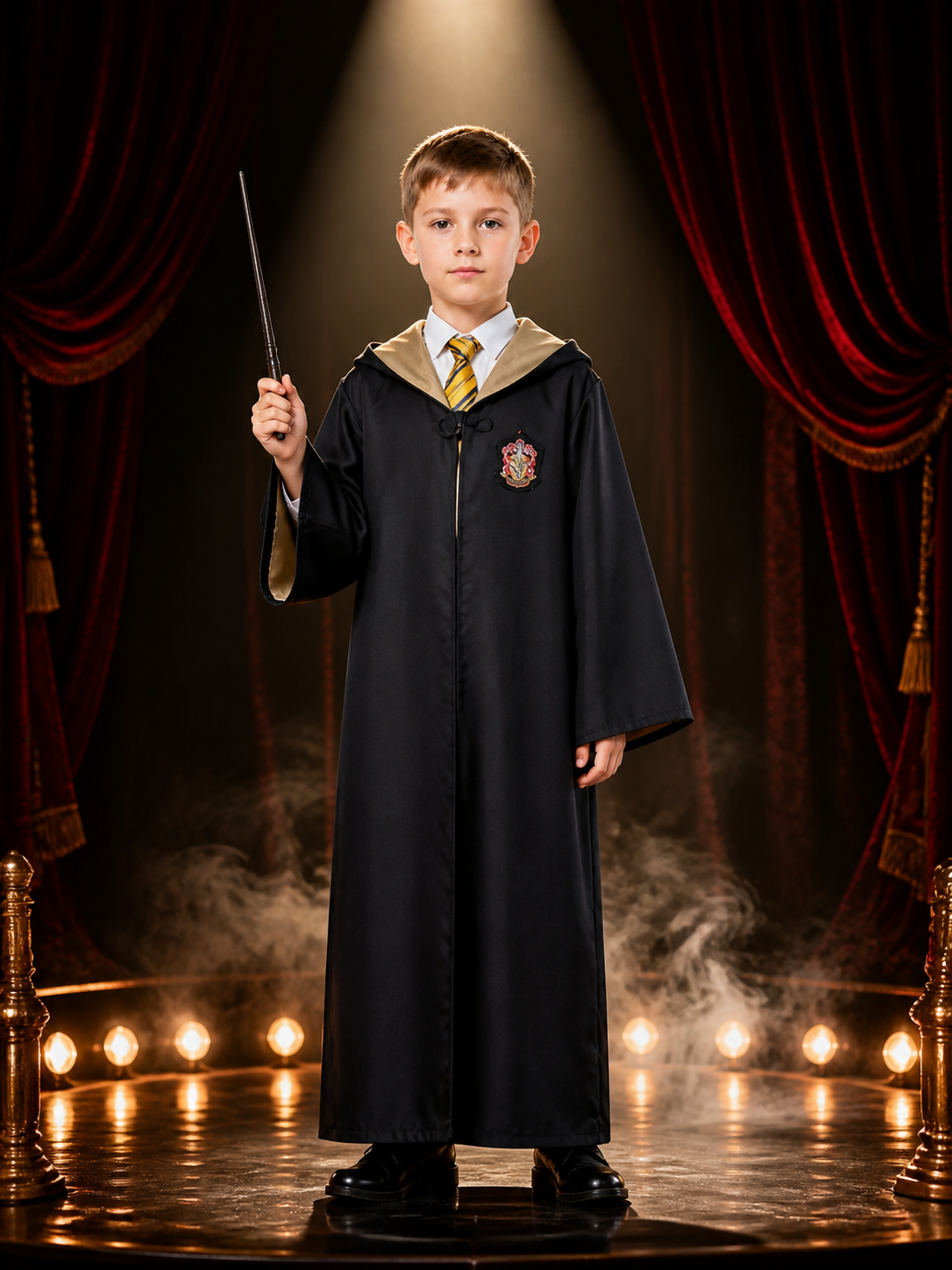 Hufflepuff Wizard Robe Costume Set with Hood and Tie Costumes detail 3