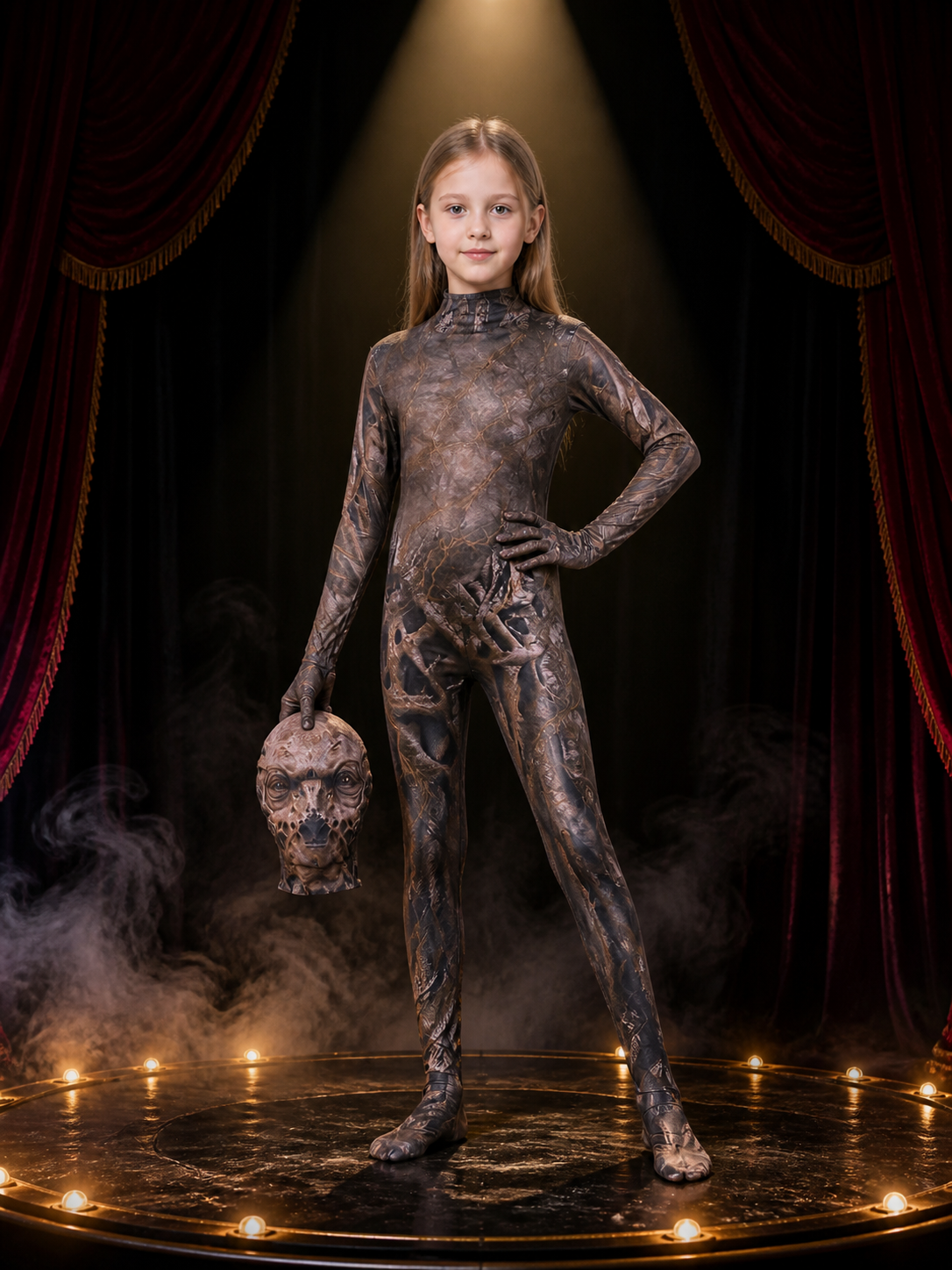 Unisex Alien Monster Bodysuit Costume with Full Face Mask, Brown Halloween One Costume Masks detail 3
