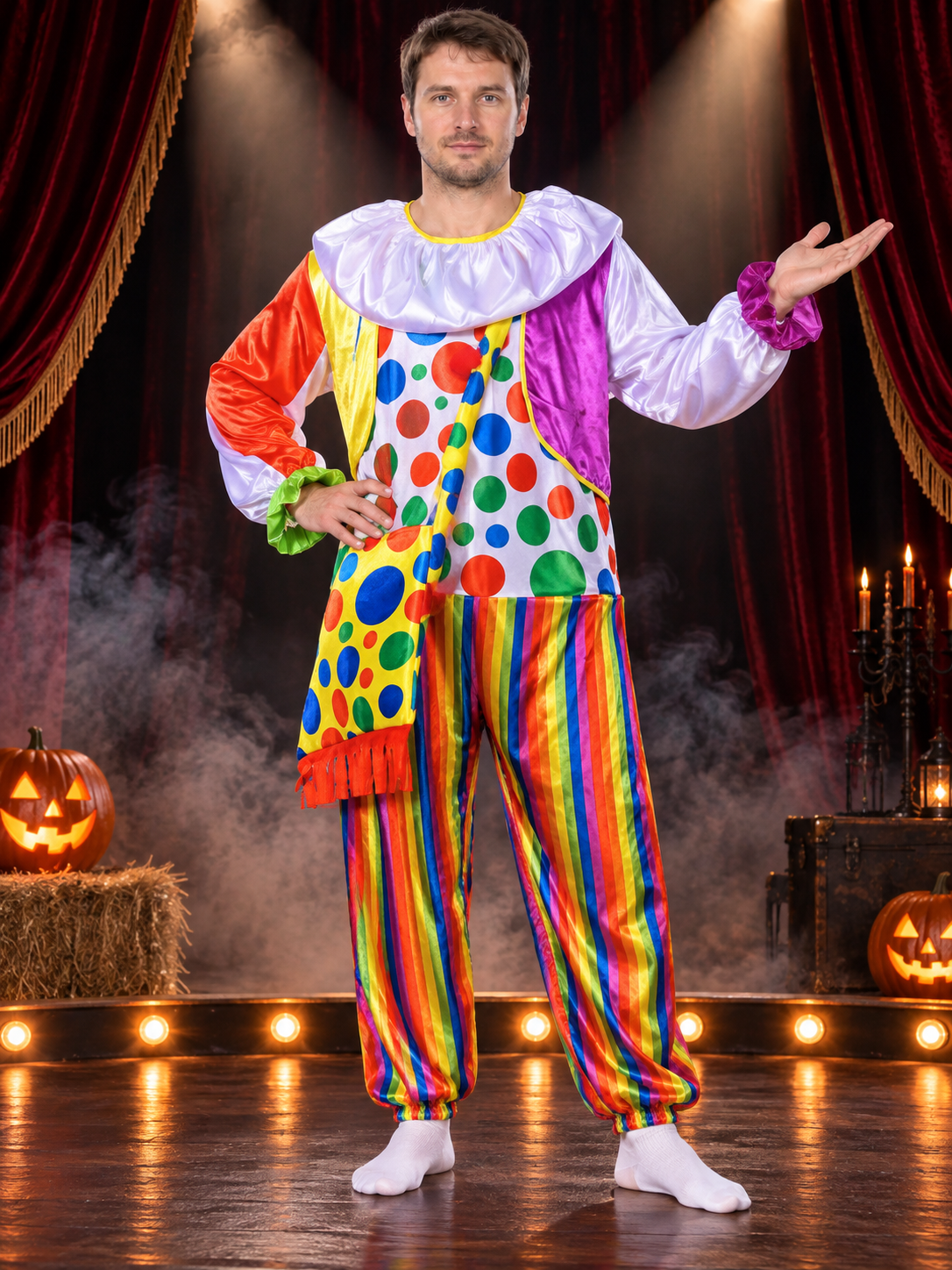 Adult Clown Costume Colorful Jumpsuit