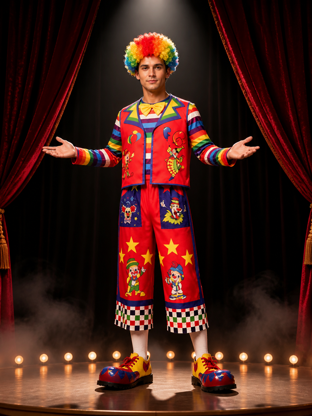 Rainbow Clown Costume with Print for Performances and Cosplay