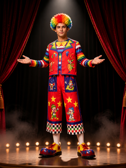 Rainbow Clown Costume with Print for Performances and Cosplay