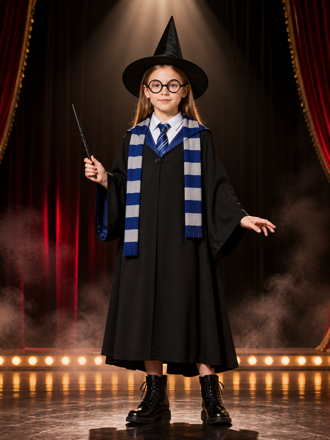 Wizard Costume Set, Six-Piece Hooded Robe Cosplay Outfit With Hat, Scarf, Tie Costume Headwear detail 3