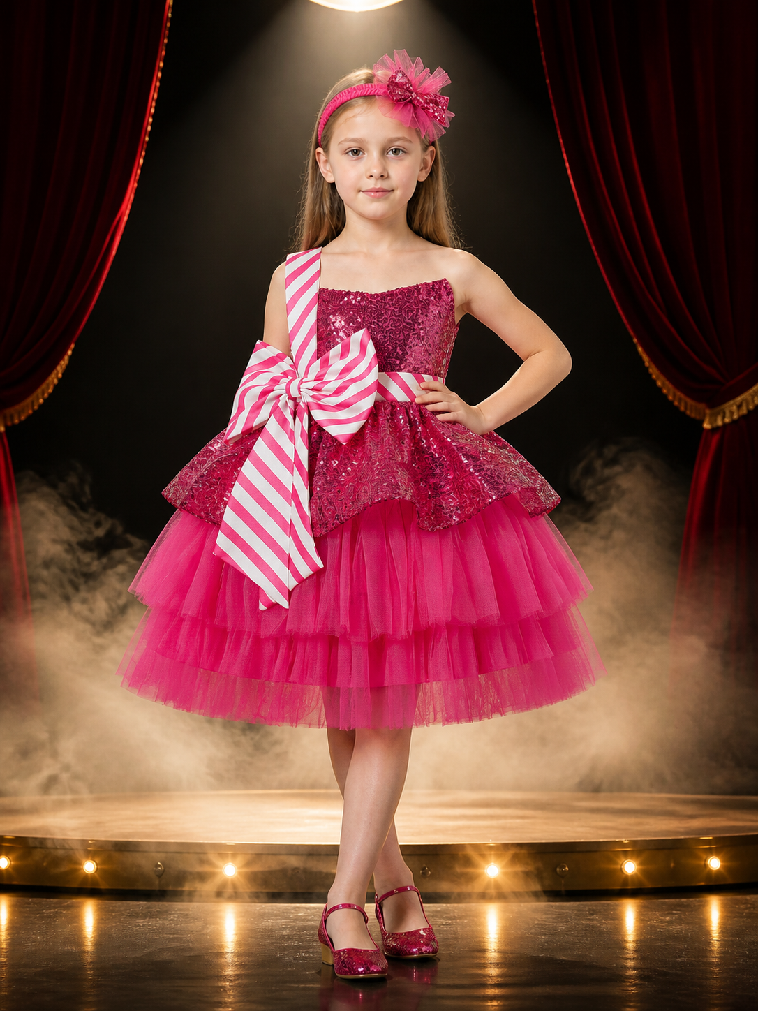 Girls' Sequin Tulle Princess Dress Costume with Bow, Christmas Party Outfit Costume Dresses detail 3