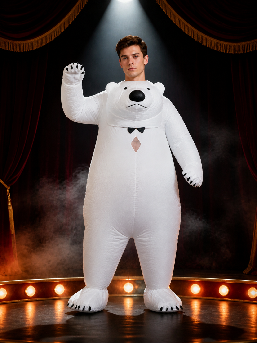 Inflatable White Bear Onesie Costume with Black Bow for Christmas Party Costume Accessories detail 3